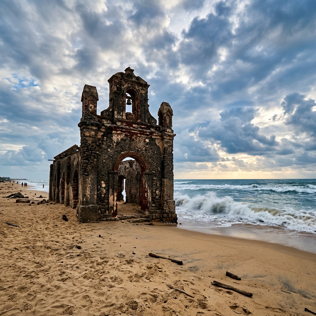 Dhanushkodi ghost town beach ruins